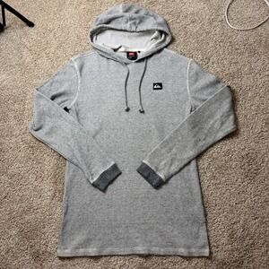 Quiksilver Waffle Knit Hoodie Women Small Grey Thermal Long Sleeve Pullover